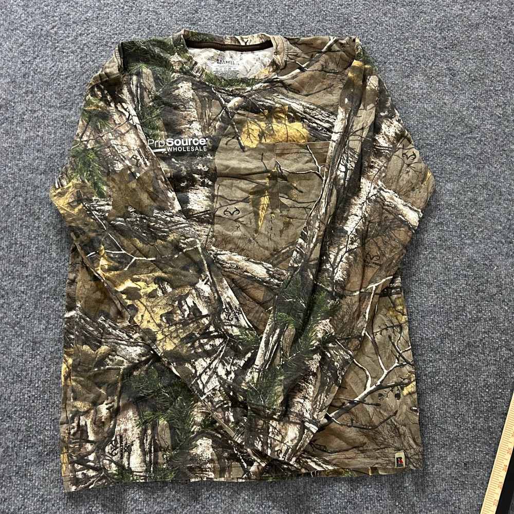 Russell Outdoors Shirt Mens L Camo Long Sleeve Cotton Pocket Hunting Tee